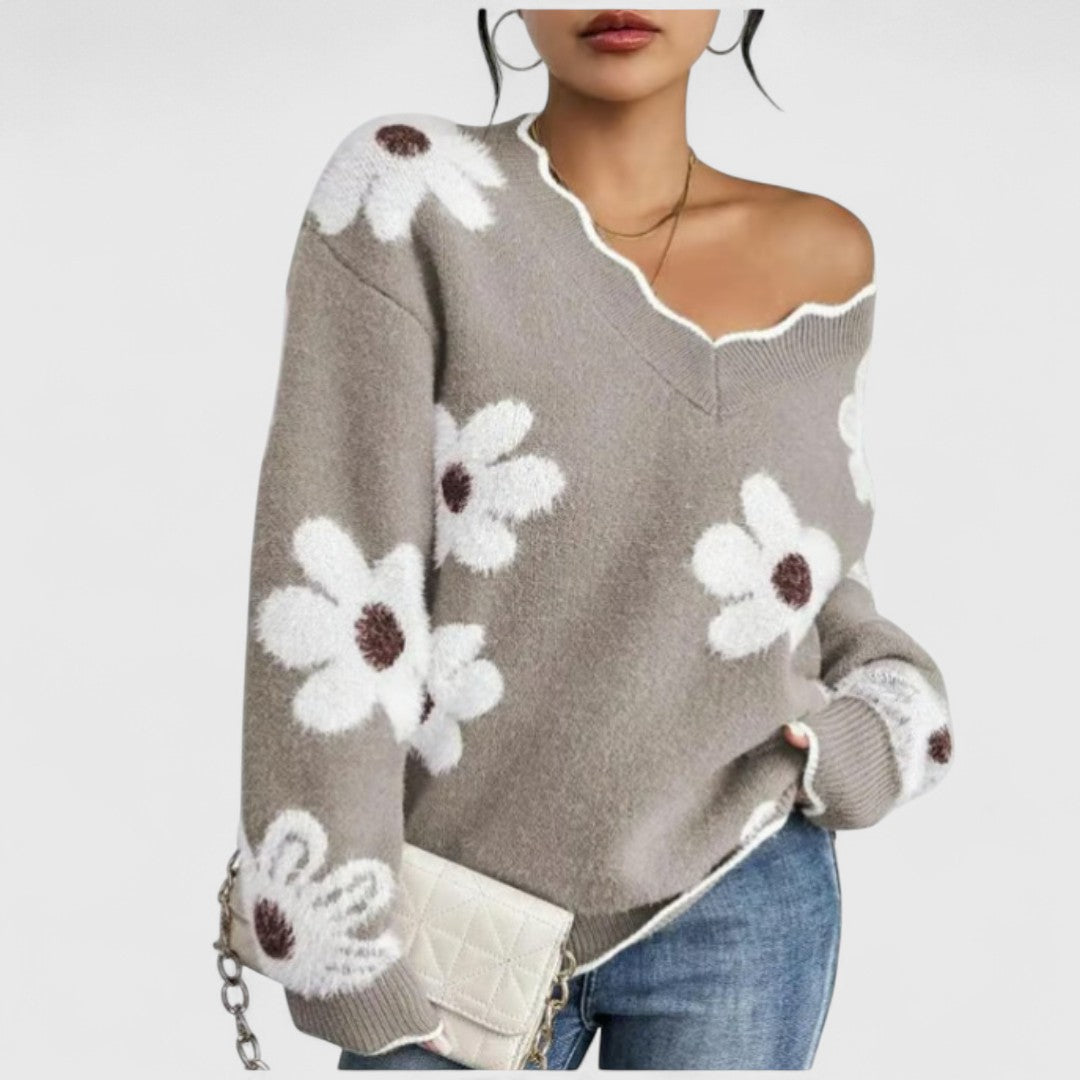 Zinóbia - Finom kötött virágmintás női vonallal