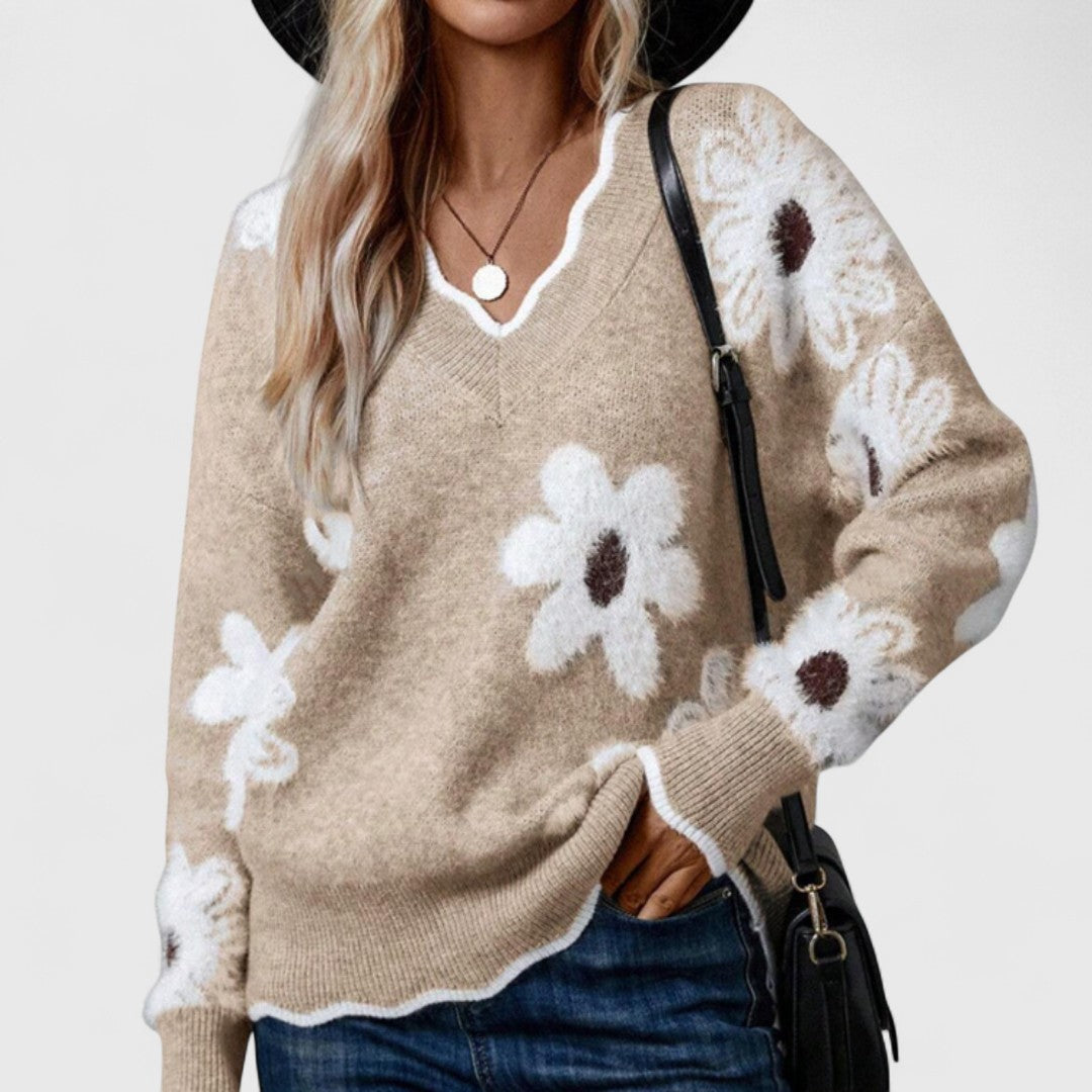 Zinóbia - Finom kötött virágmintás női vonallal