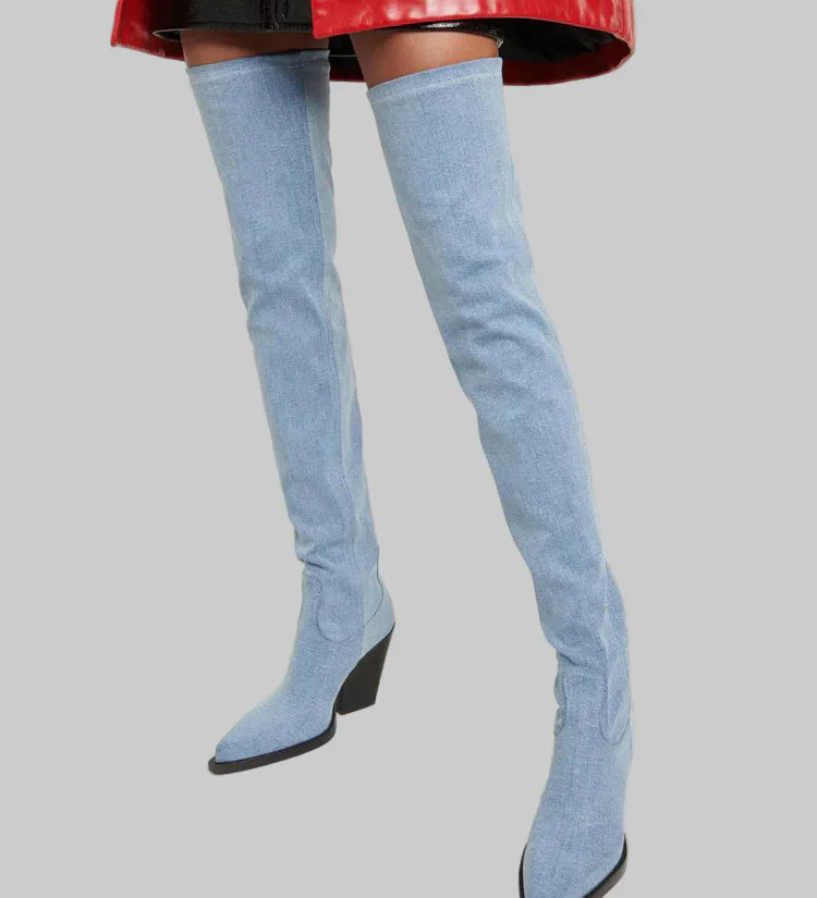 Daphne - Térd fölötti magassarkú csizma bőrhatással