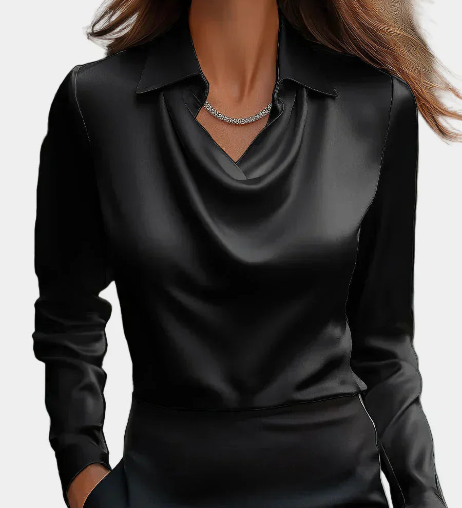 Elegáns Fehér Selyem Blúz Drapé Dekoltázzsal