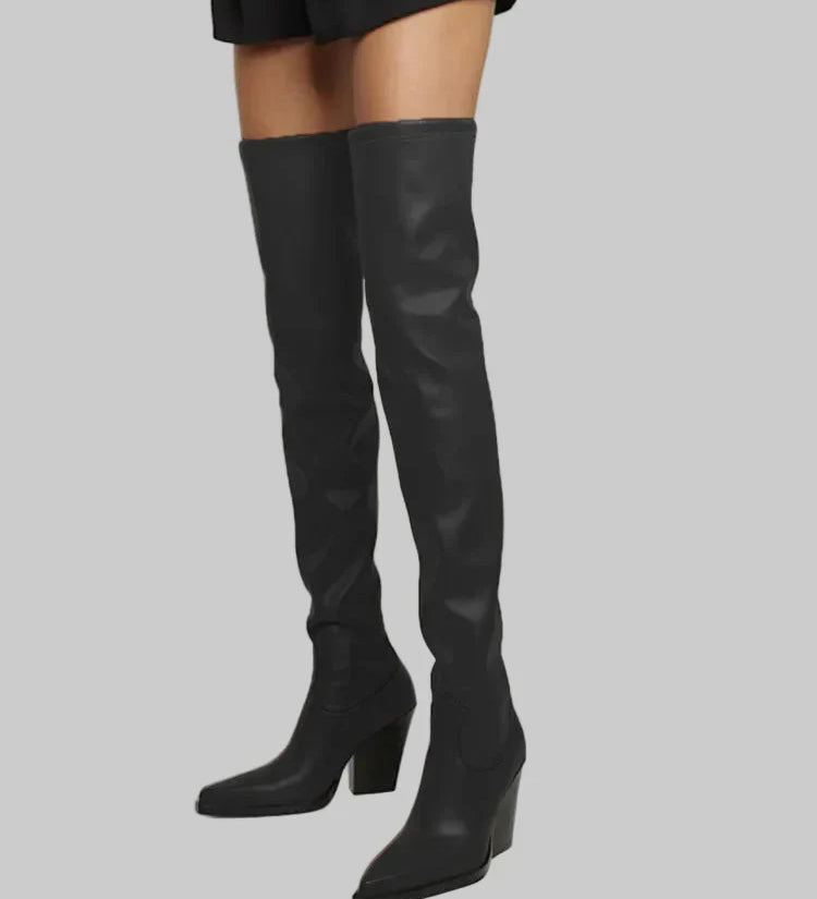 Daphne - Térd fölötti magassarkú csizma bőrhatással