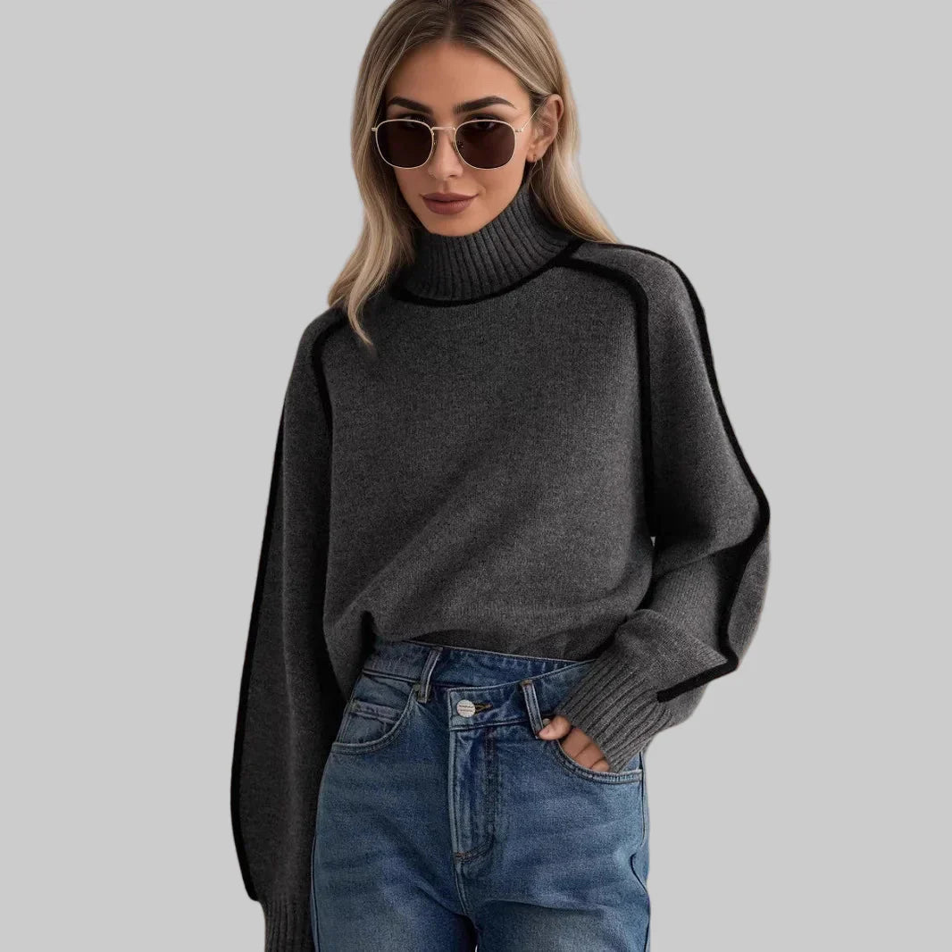 Basilika - Elegáns egyszínű pulóver magas gallérral